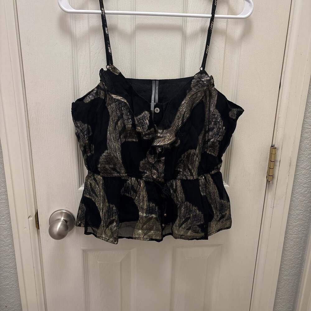 Anthropologie‎ Maeve V-Neck Lurex Tiered tank top size M, black and gold